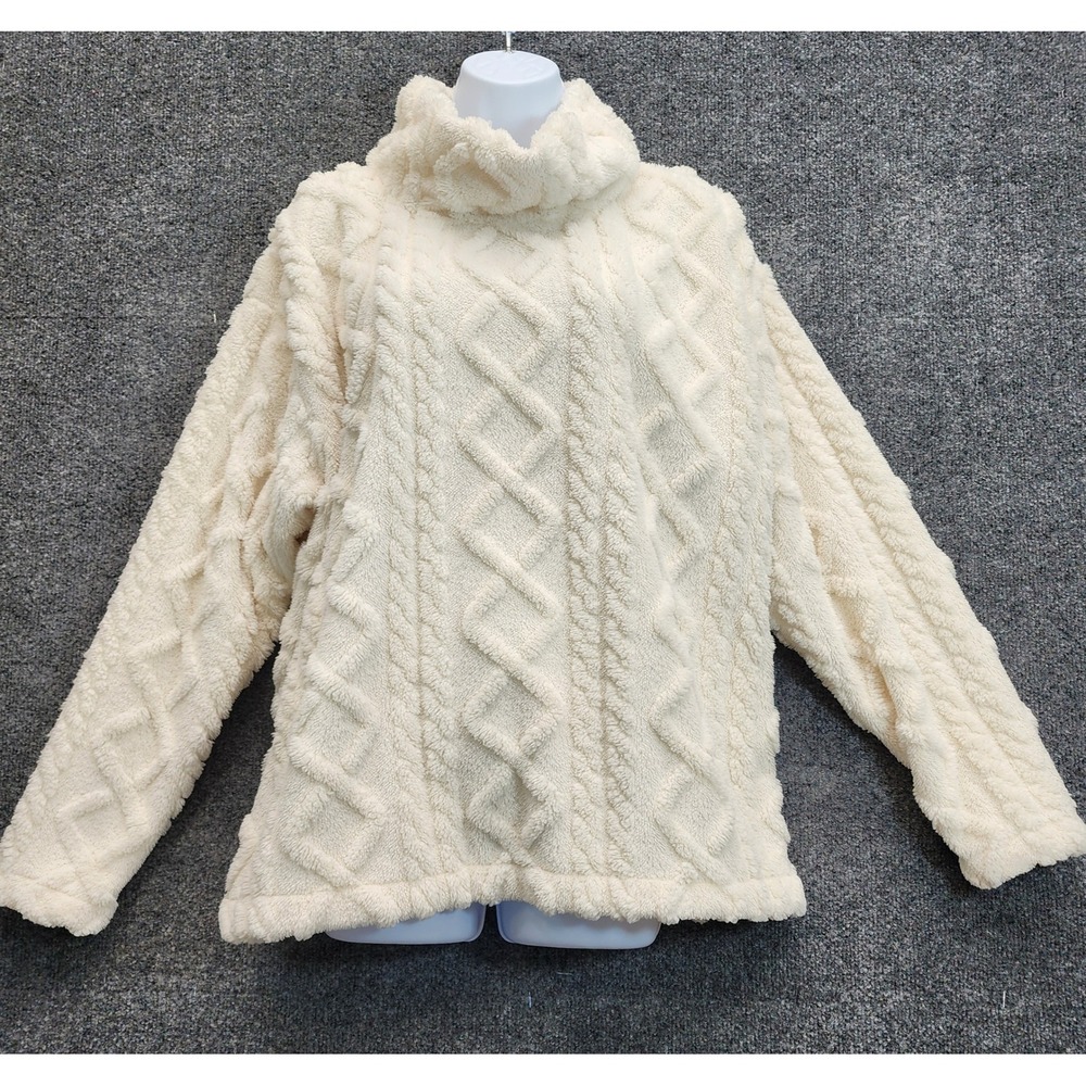 Eddie Bauer Cable Fleece Pullover Women's XXL Cream Sherpa Turtleneck Cozy